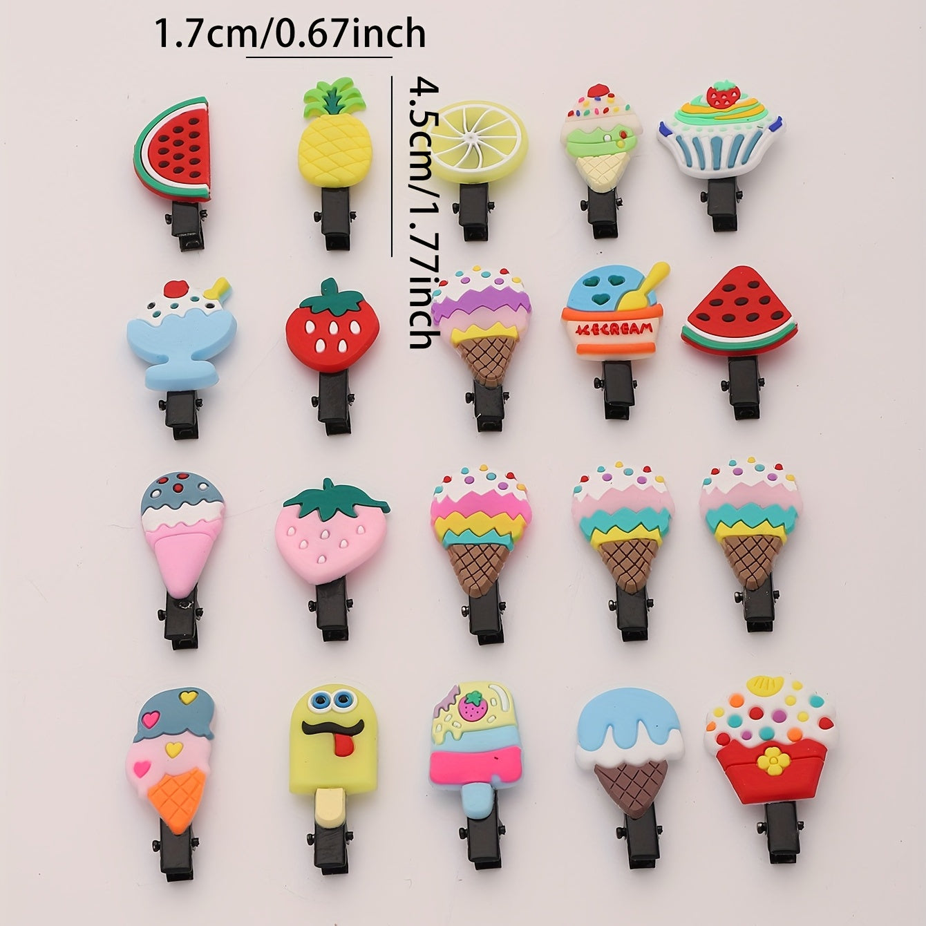 20pcs Baby Girls Hair Clip Cartoon Fruit Ice Cream Duck Billed Clip