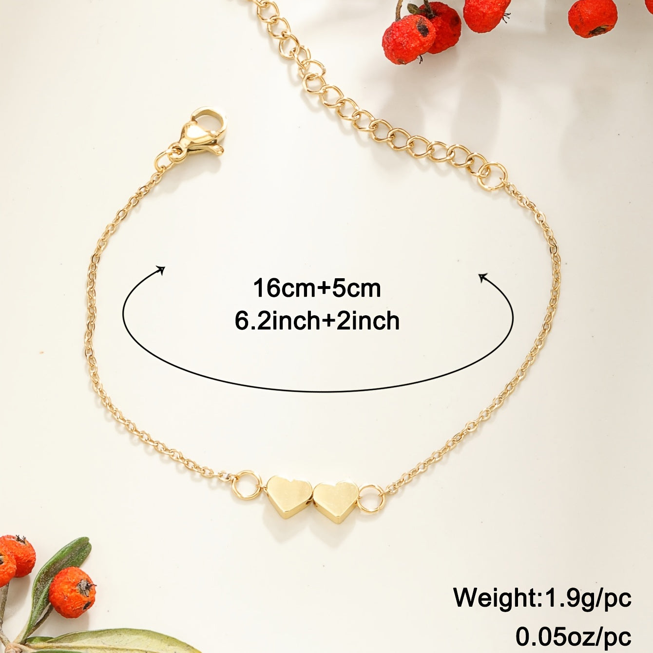 18K Plated Chain Bracelet Heart Beads Stainless Steel Adjustable Hand Jewelry