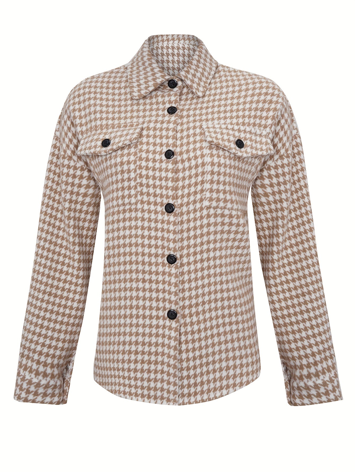 Houndstooth Print Shacket Jacket Casual Button Front