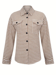 Houndstooth Print Shacket Jacket Casual Button Front