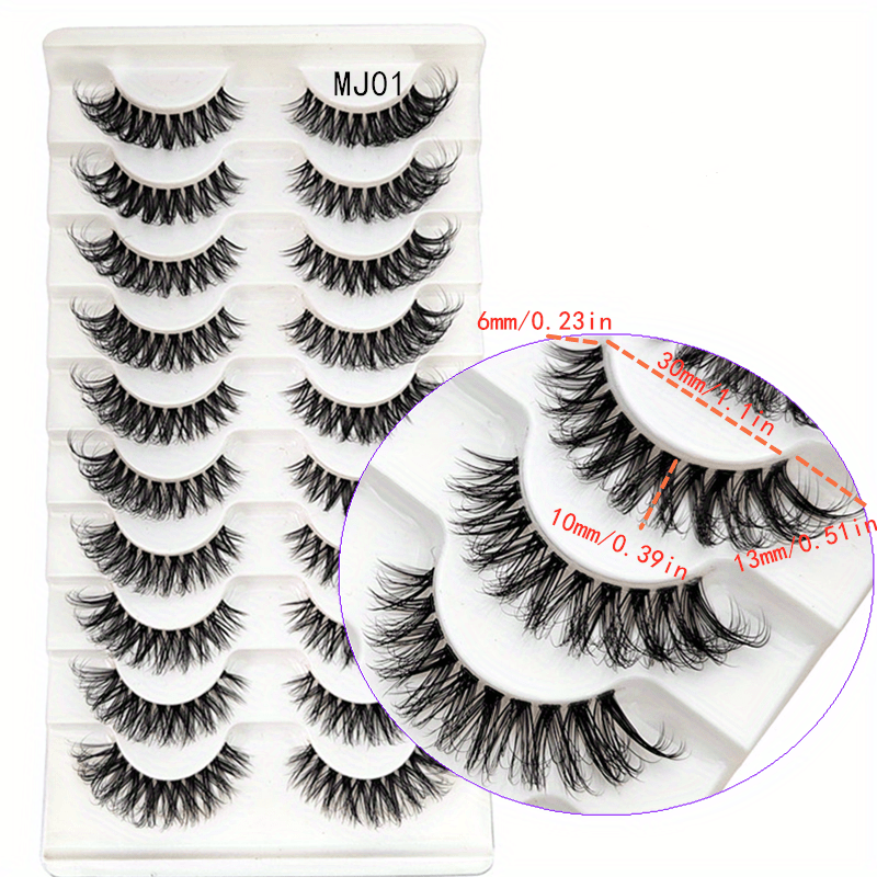 Cat Eye Natural Fluffy Faux Mink Lashes 3D Wispy False Eyelashes 10 Pairs