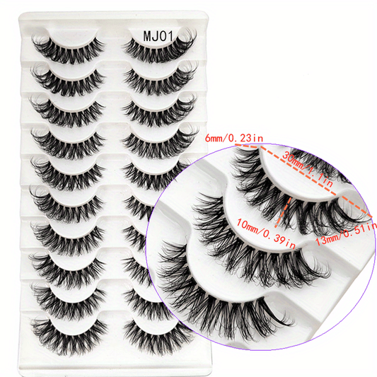 Cat Eye Natural Fluffy Faux Mink Lashes 3D Wispy False Eyelashes 10 Pairs