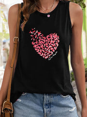 Butterfly & Heart Pattern Stretchy Sports Vest Round Neck Sleeveless Casual Top