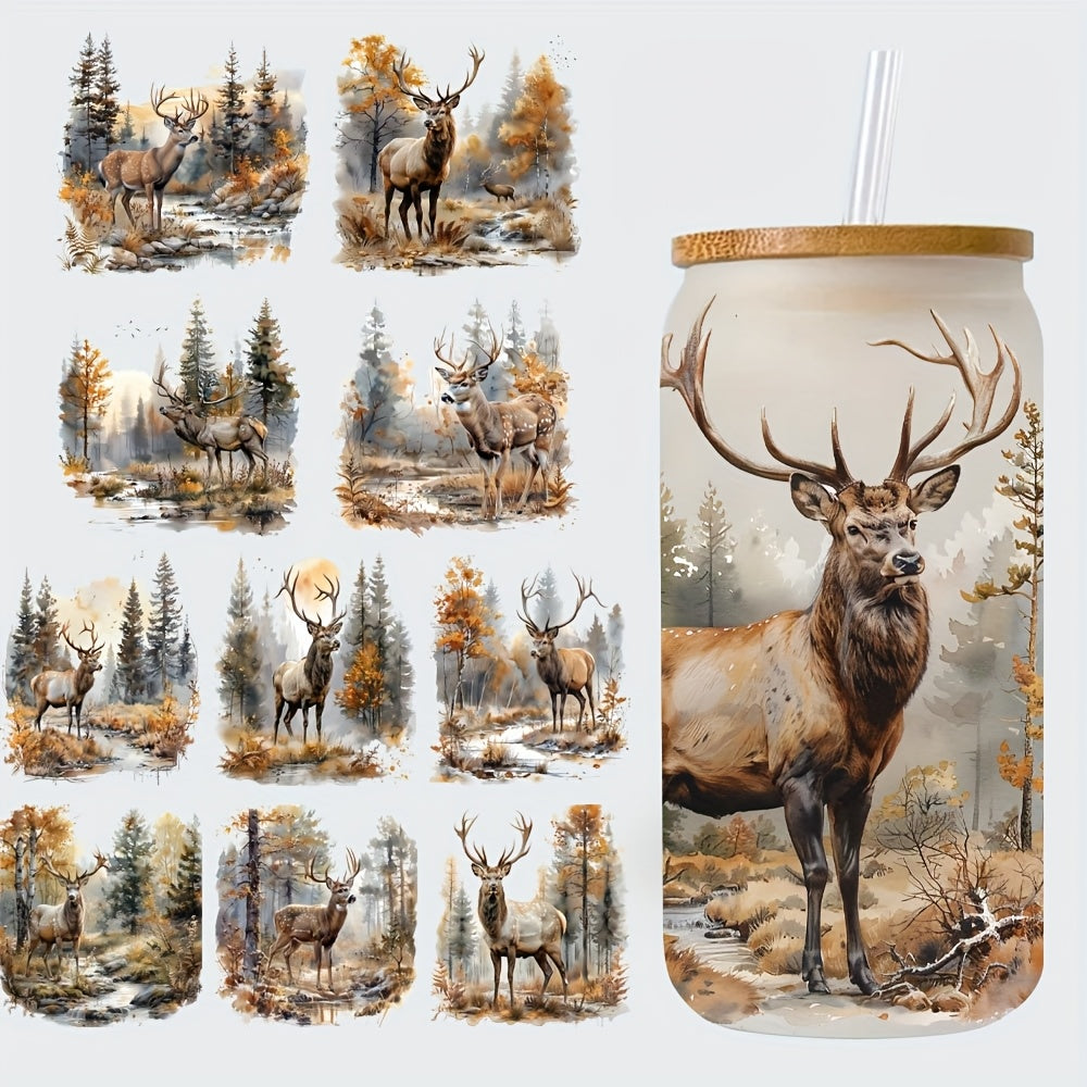 5pcs Forest Deer 16oz Glass Jar Decorative Stickers UV DTF High Adhesive