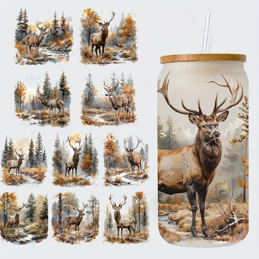 5pcs Forest Deer 16oz Glass Jar Decorative Stickers UV DTF High Adhesive
