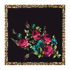 Flower Leopard Print Bandana Satin Shawl Silk Square Scarf