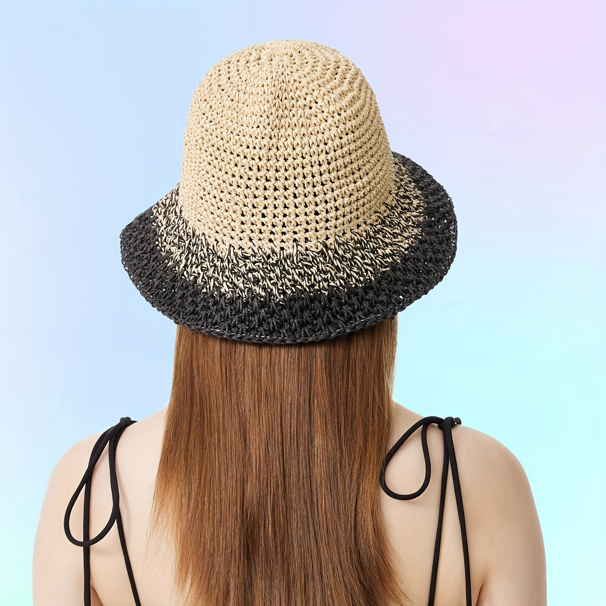 Khaki Gradient Crochet Bucket Hat Vintage Fisherman Cap