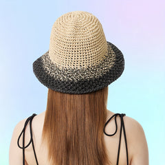 Khaki Gradient Crochet Bucket Hat Vintage Fisherman Cap