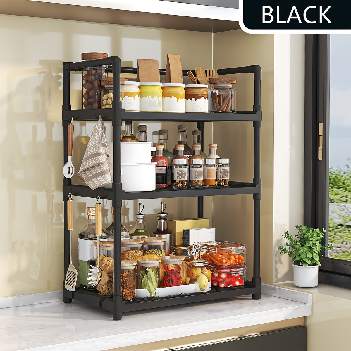 3 Layer Seasoning Rack Multifunctional Storage for Kitchen Countertop