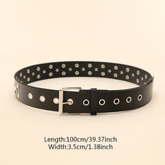 Square Pin Buckle Rivet Belt PU Leather Punk Belt Unisex