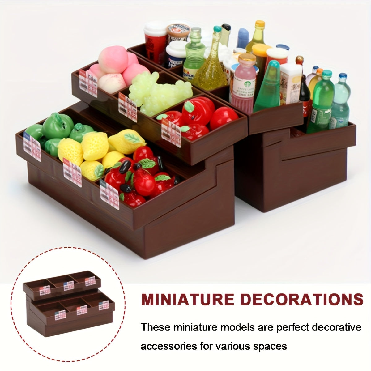 Dollhouse Supermarket Display Cabinet Dark Brown & Beige Kitchen Decor