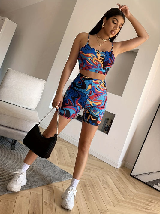 Butterfly Print Sleeveless Top & Shorts Set