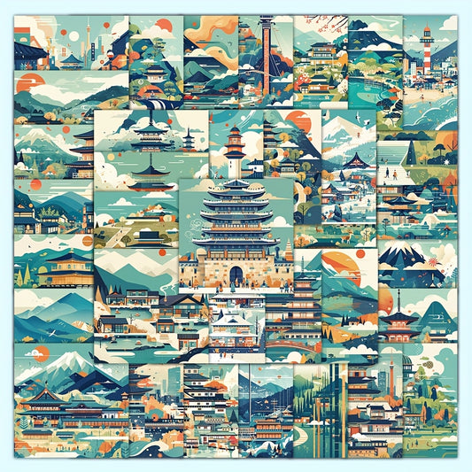 53pcs Japanese Landscape House Cartoon Stickers for Boys and Girls