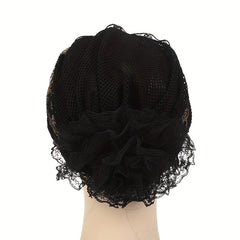 Floral Embroidery Lace Beanie Solid Turban Cap