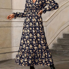  Ditsy Print Lantern Sleeve Maxi Dress