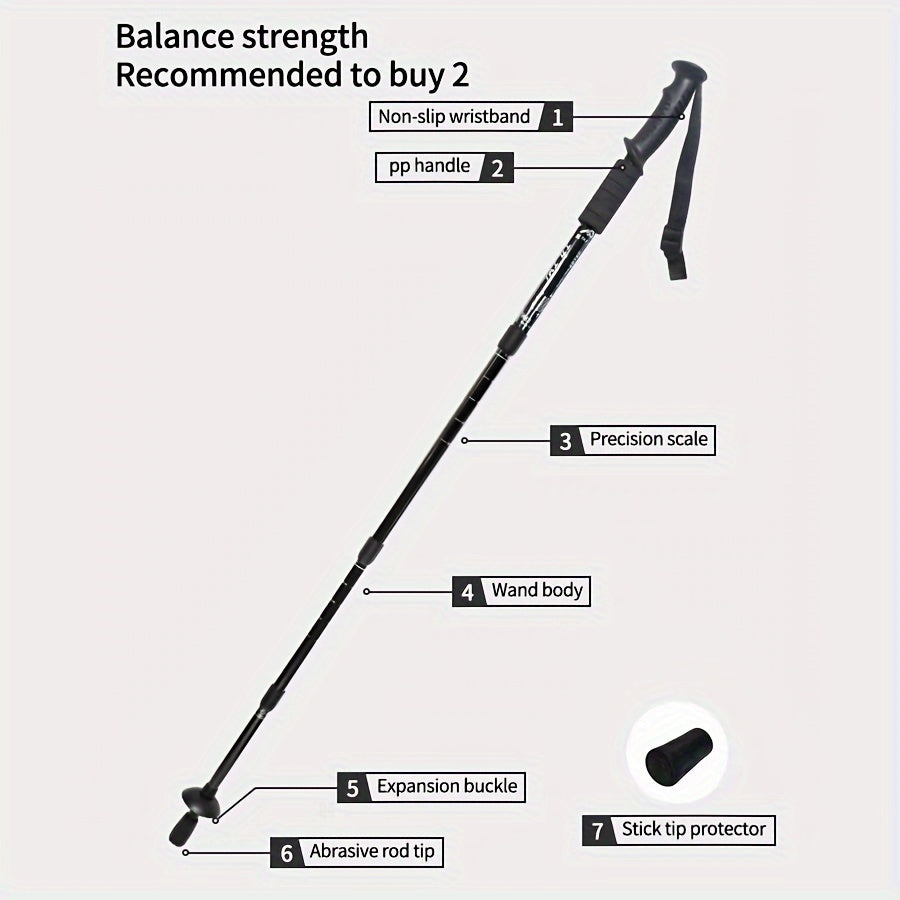 Telescopic Foldable Mountaineering Stick with Straight Handle