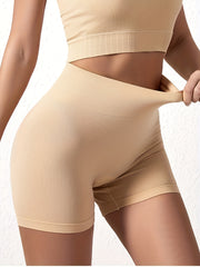 Solid High Waist Ribbed Biker Shorts Seamless Yoga Tights