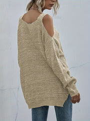  Solid Cold Shoulder Long Sleeve Sweater