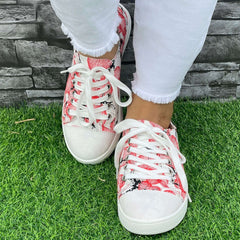 Pink Peach Heart Pattern Board Shoes Women's Shallow Mouth Casual Shoes