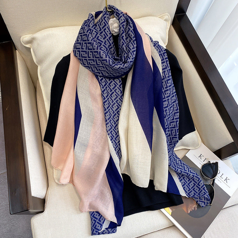 Women's Linen Scarf Lightweight Silk Neck Scarfs Vintage Hair Wrap