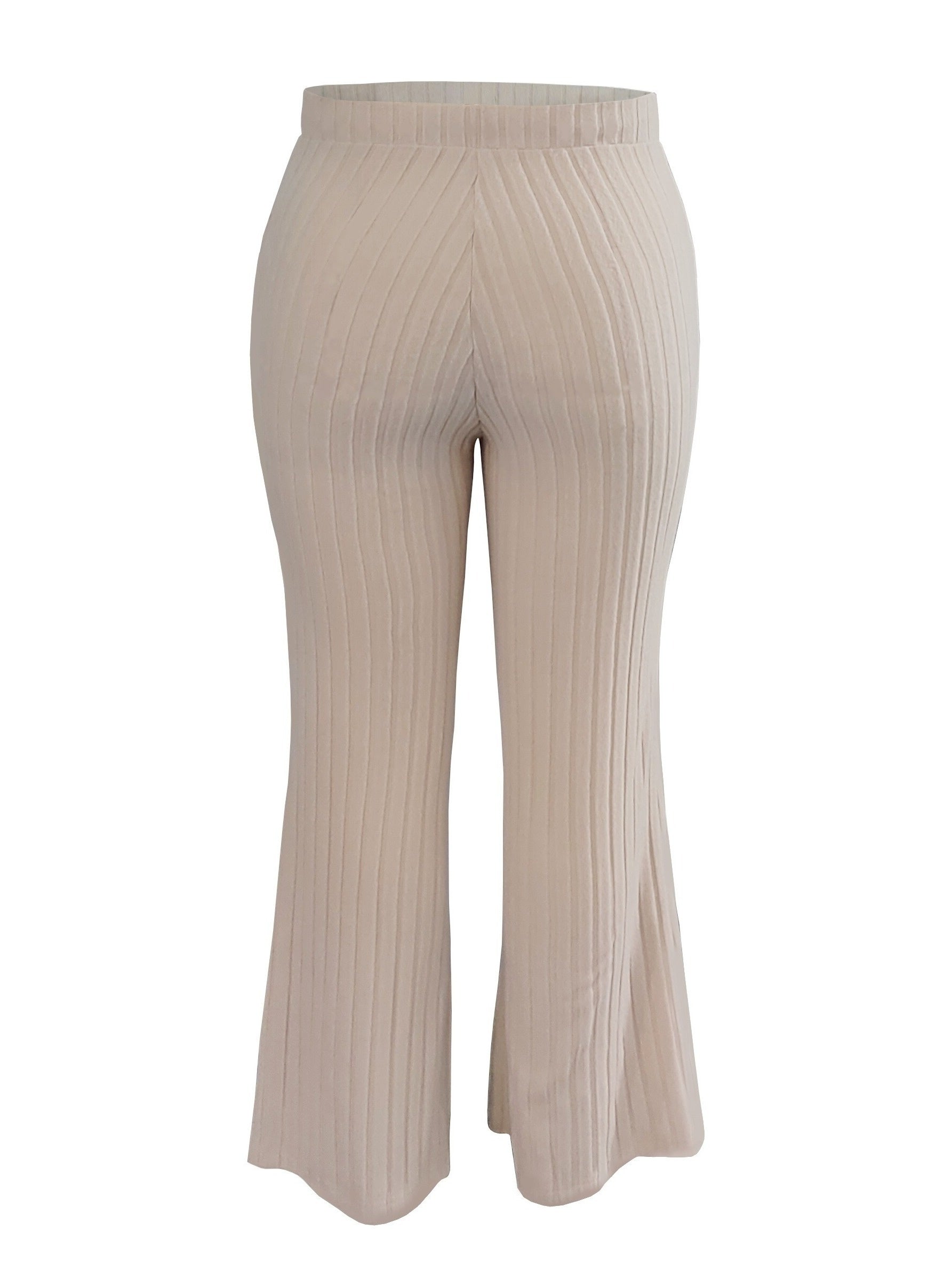  Solid Ribbed Drawstring Elastic High Rise Pants