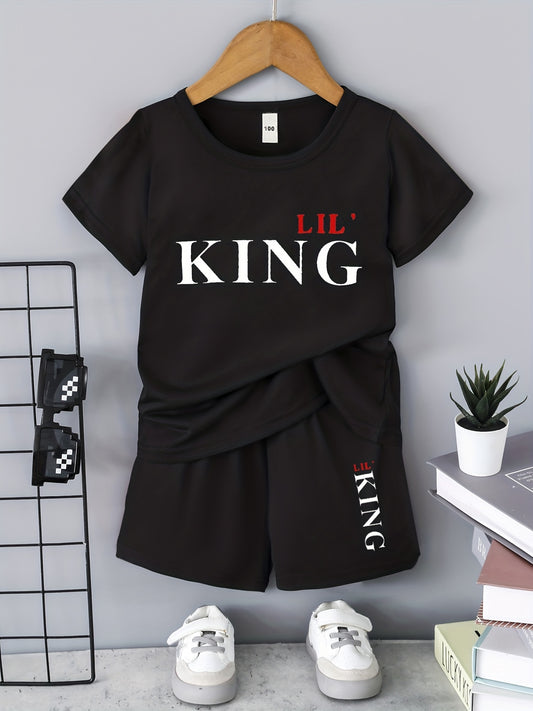 2pcs Boys Teen Casual LIL KING T shirt & Shorts Set Clothes For Summer