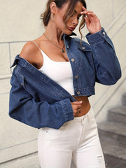 Long Sleeves Denim Jacket Single Breasted Button Lapel Cropped Coats