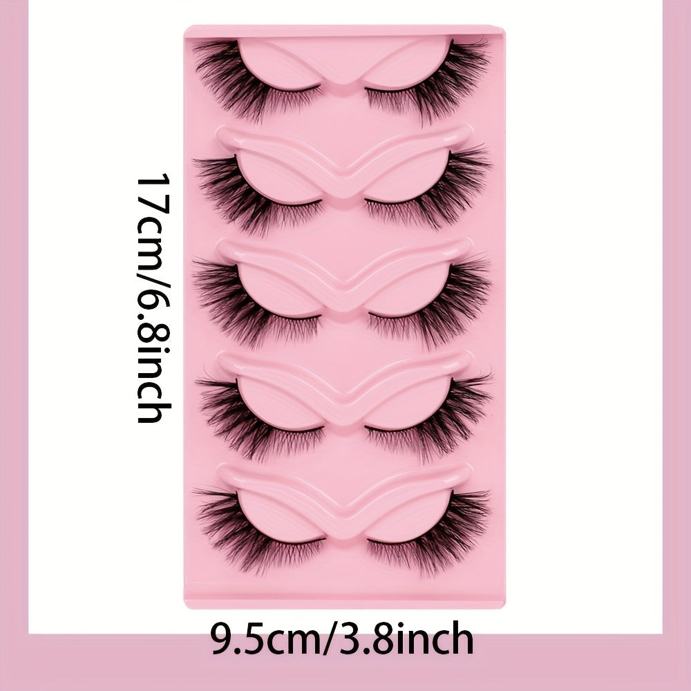 5 Pairs Fox Eye False Eyelashes 3D Winged End Eye Elongated Eyelashes