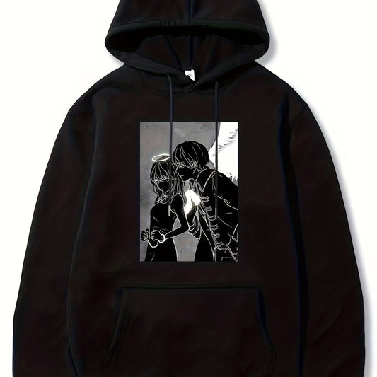 Angel Couple Anime Pattern Men's Hooded Sweatshirt