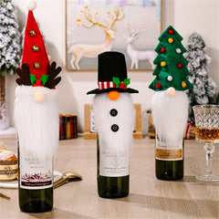 Christmas Tree Wine Bottle Set Antlers Top Hat Dwarf Lid Faceless Doll