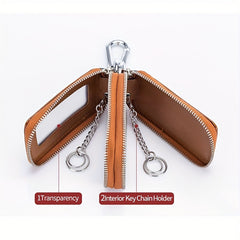 Cow Leather Double Layer Key Cover Car Interior Accessories