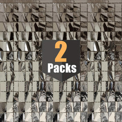 2pcs Silvery Fringe Curtain Photo Booth Props - Party Decor for Events