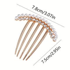 Rhinestone Faux Pearl Hair Comb Pin for Women
