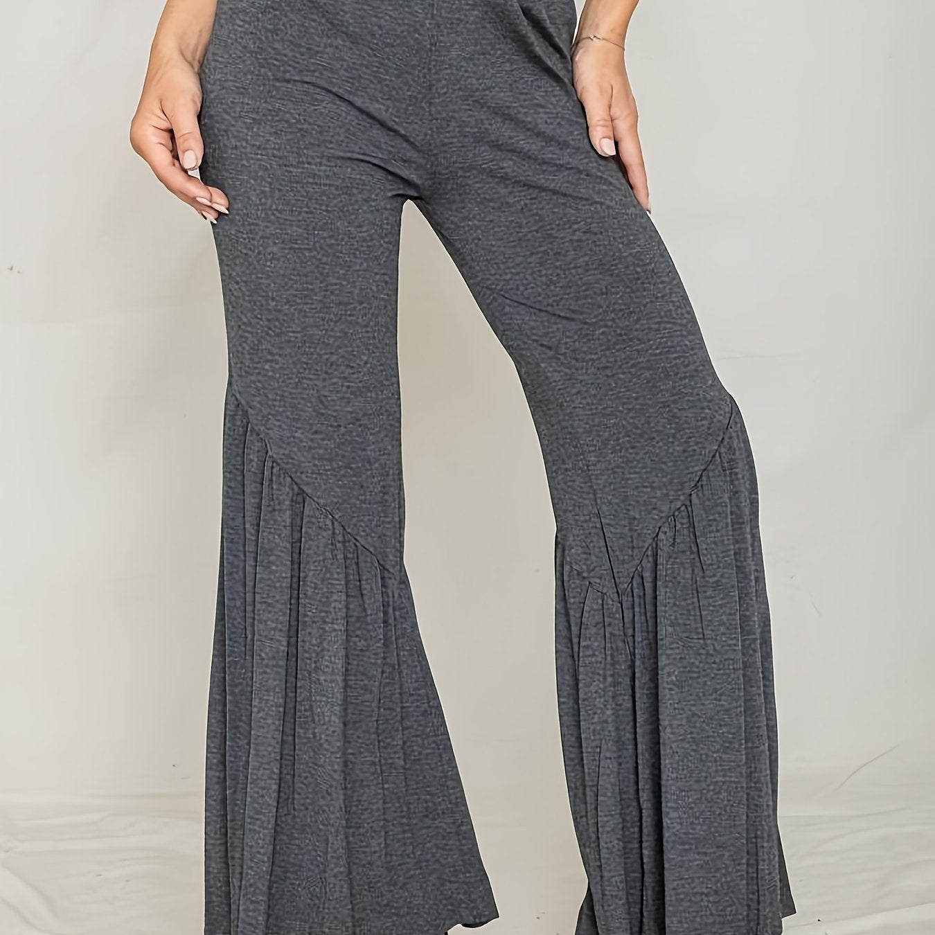 Women's Plus Solid Flared Leg Casual Pants