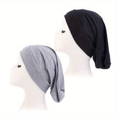 2pcs Elastic Wide Turban Inner Cap Soft Underscarf Beanie Cap For Women