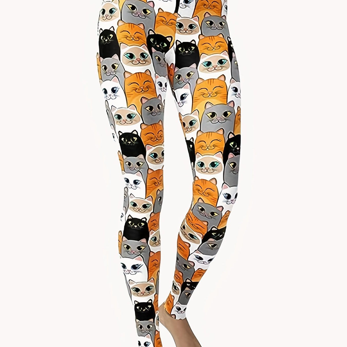 Cat Print Plus Size Sports Leggings Medium Stretch Skinny Leggings