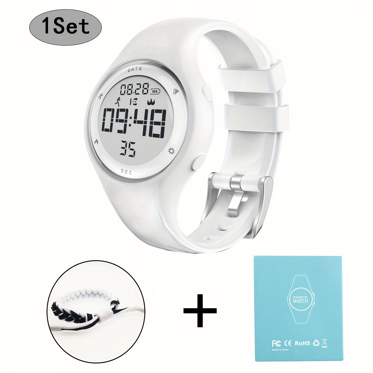 Pink Digital Pedometer Watch Step Counter Stopwatch Alarm Date Time Waterproof T