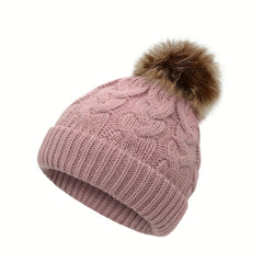 4 Pack Kids Winter Hats Beanie with Faux Fur Pom
