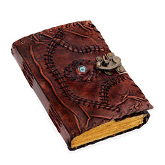 Vintage Leather Journal Antique Brown Deckle Edge Paper Embossed Cover