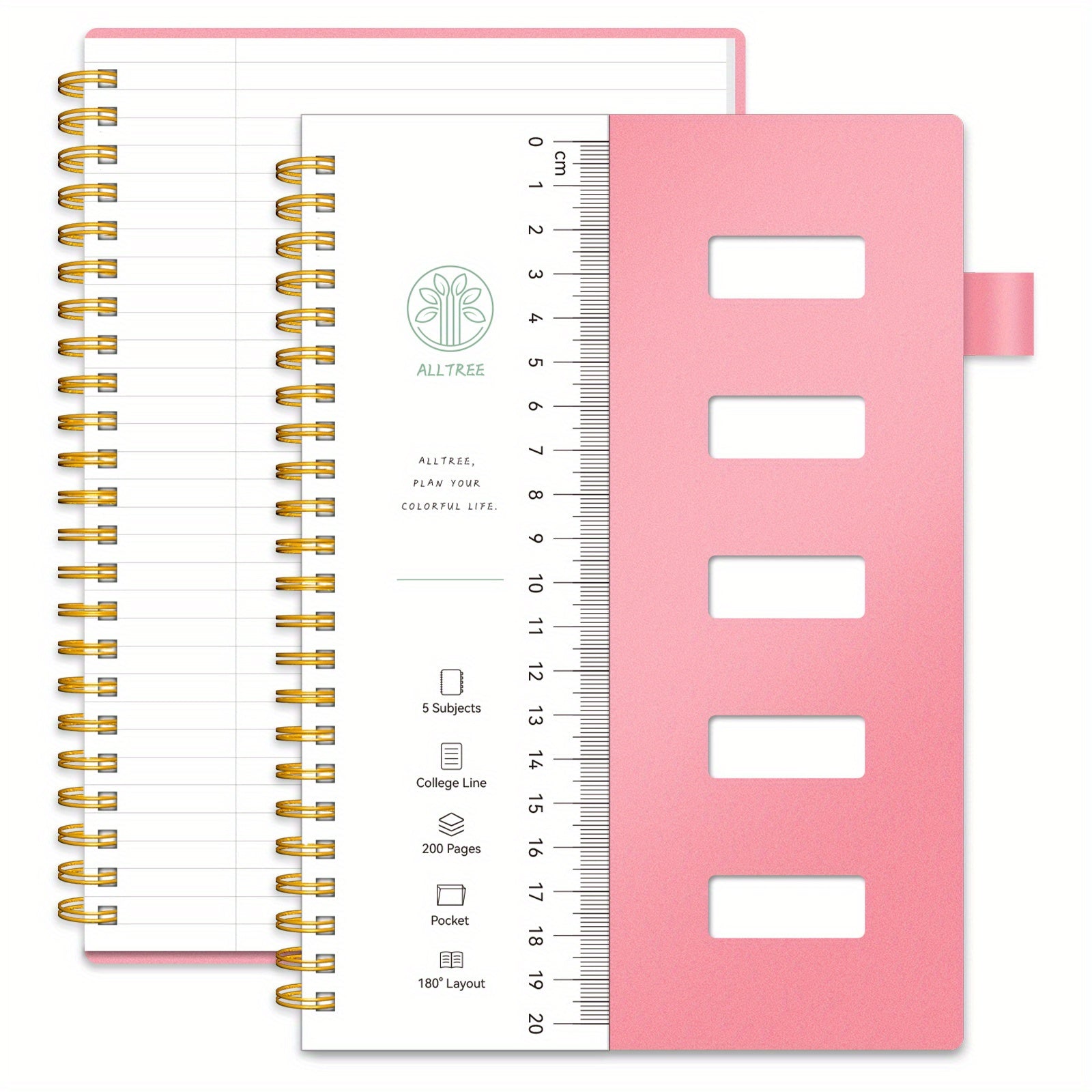 1pc 5-Subject College Ruled Spiral Notebook, 200 Pages, 4 Dividers, Tabs