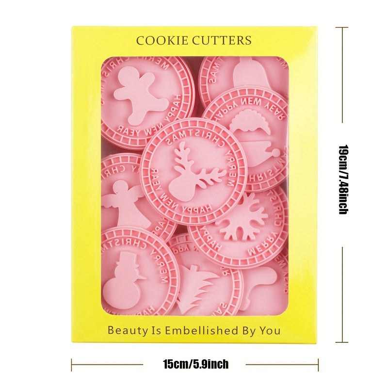 9pcs Christmas Sandwich Biscuit 3D Cookie Press Mold Set
