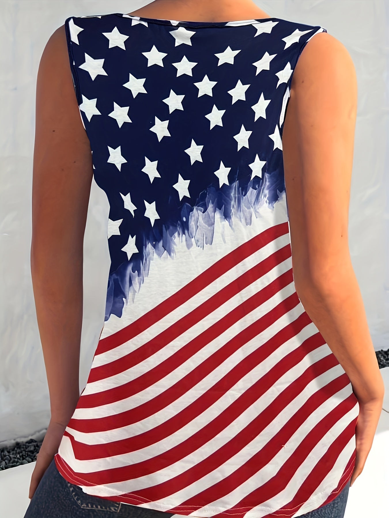 Women's Plus Flag Pattern Tank Top Medium Stretch Zipper
