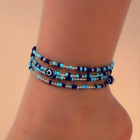 Bohemian Demon Eye Metal Beads Anklets