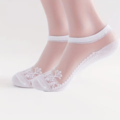 Floral Print Mesh Socks Sheer Ankle Stockings
