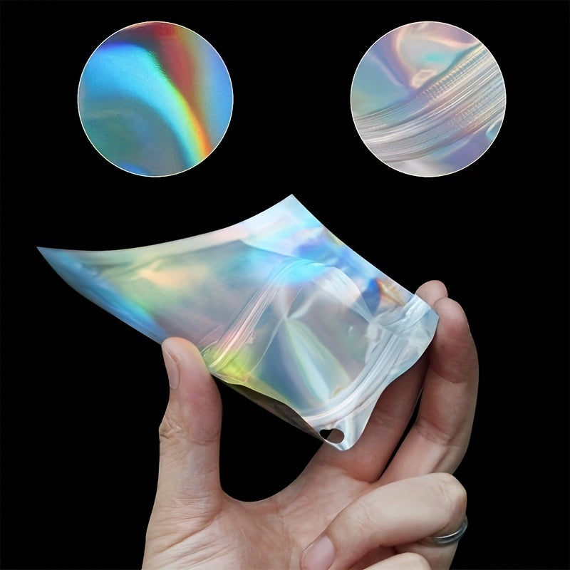 50pcs Resealable Smell Proof Bags Holographic Foil Pouch Flat Zip Lock Bag