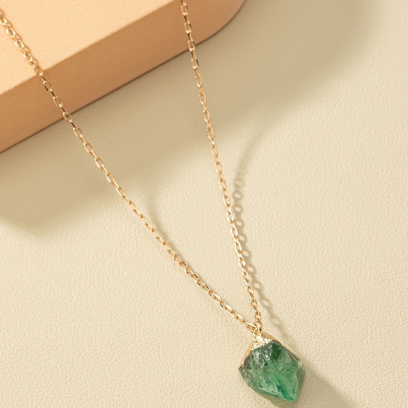 Irregular Crystal Stone Pendant Necklace 14k Plated Women's Necklace