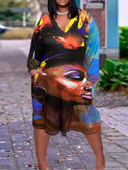  Figure Print V Neck Tee Dress