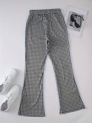  Women's Houndstooth Print High Rise Flared Leg Trousers