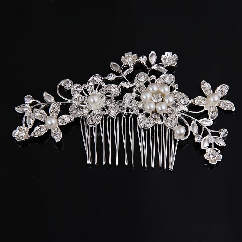 Silver Faux Pearl Crystal Wedding Hair Comb Headband