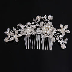 Silver Faux Pearl Crystal Wedding Hair Comb Headband